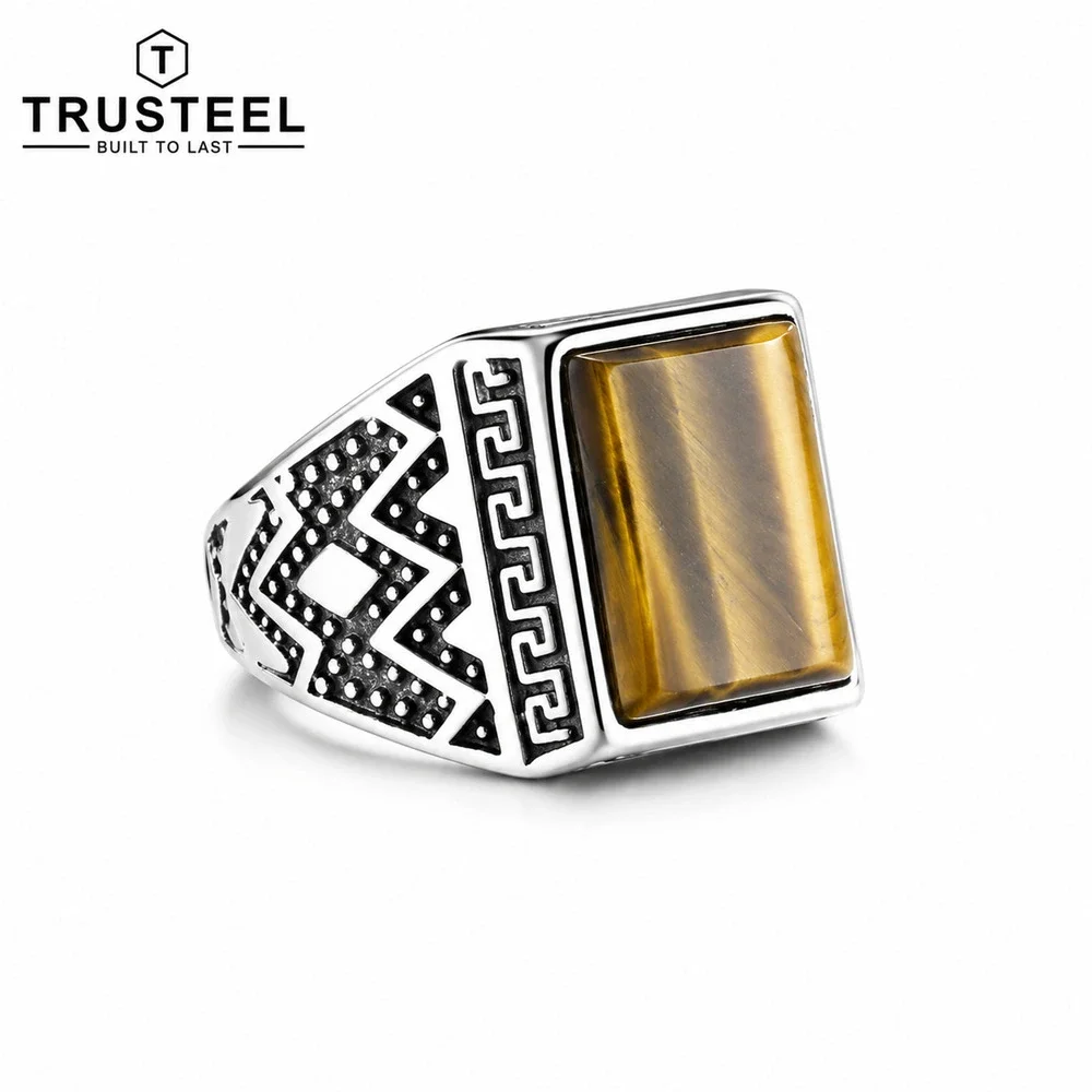 Men’s Tiger Eye Signet Ring 316L Stainless Steel Rectangle Stone Size 11